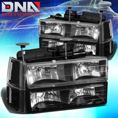 FOR 1994-2000 GMC C/K GMT400 YUKON BLACK HOUSING HEADLIGHT+CLEAR CORNER LAMP