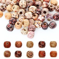 300pcs Mixed Painted Barrel Wood Spacer Beads, 12mm Round Printed Pattern