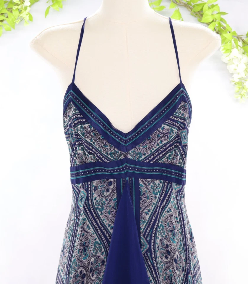 Nicole Miller Women's Sz 14 Silk Blue Handkerchief Dress Asymmetric Midi Fairy - Image 3 of 4