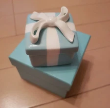 TIFFANY & CO Mini Blue Bow Trinket Gift Box Porcelain Ribbon 5 x 5 x 4cm