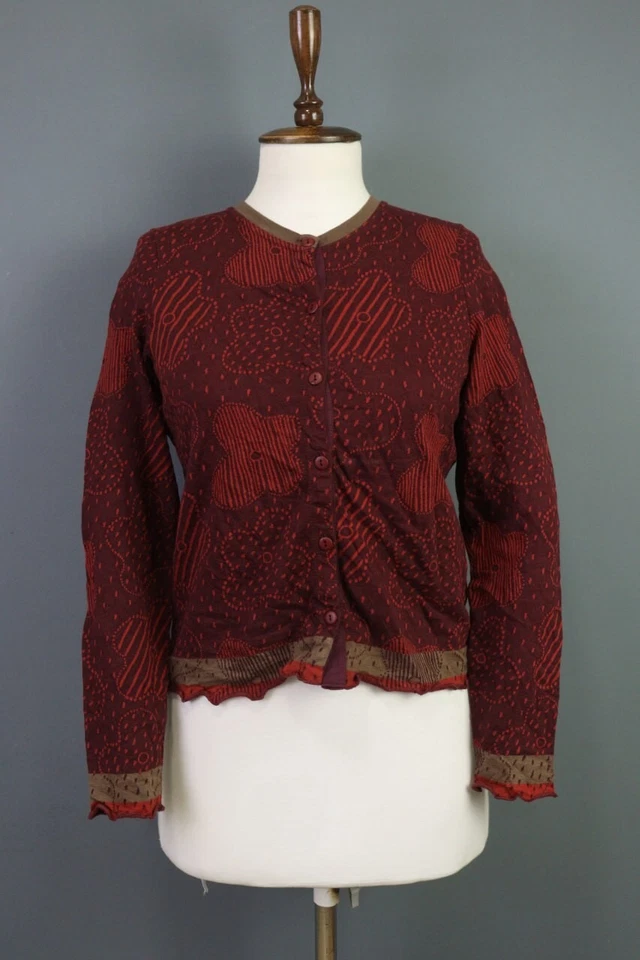 Suéter Cárdigan Recortado GUDRUN SJODEN Rojo Floral Tejido Talla S