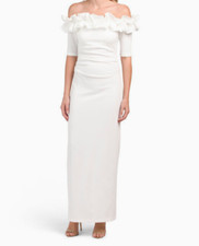 NWT $249 XSCAPE Ruffle Off The Shoulder Back Slit Gown White 4 6 8 10 12