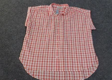 Loft XL Petite Top pink plaid button up womens rayon polyester casual