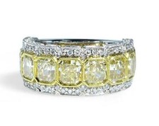 Breathtaking Totaling 5.39 ctw Radiant Cut Canary Fancy Yellow Diamond Ring