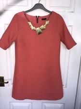 River Island Mini Dress Coral Crepe Look Short Sleeve Ladies Size UK 6