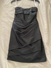 Davids Bridal Black Satin Ruched Strapless Dress Style F14212 Women's Size 2