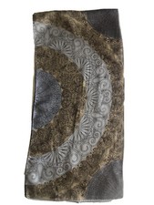 Vintage Gray Beige Floral Curvy Patterned Stripes Oblong Scarf 10" x 44"