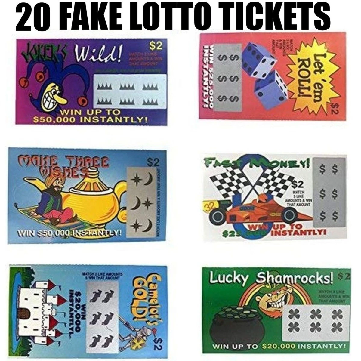 20 PHONY FAKE ALL WINNING SCRATCH OFF LOTTO LOTTERY TICKETS - Fun