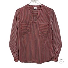 cAbi Blouse Franklin Split Neck Striped Red White Top Tunic Henley Size S