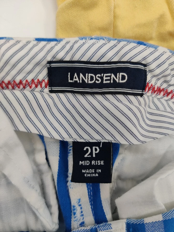 Set of 2 Lands' End Size 2P Mid-Rise Gingham Check S Blue White/Yellow Shorts - Image 4 of 4