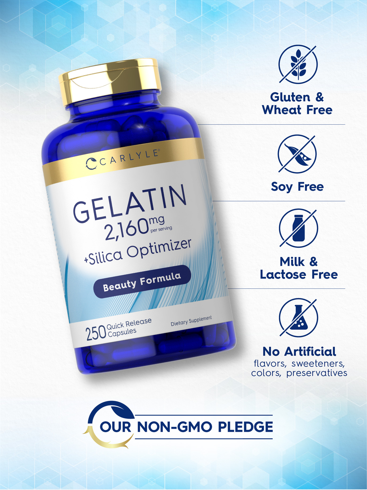 Gelatin Supplement 2160 mg 250 Capsules With Silica Optimizer