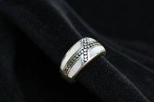 925 Silver 10mm Mother of Pearl Inlay Ring Size 8  A194 