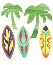 Surfboards and Palm Trees 50 count Wallies Stickers Decals Cutouts 36176