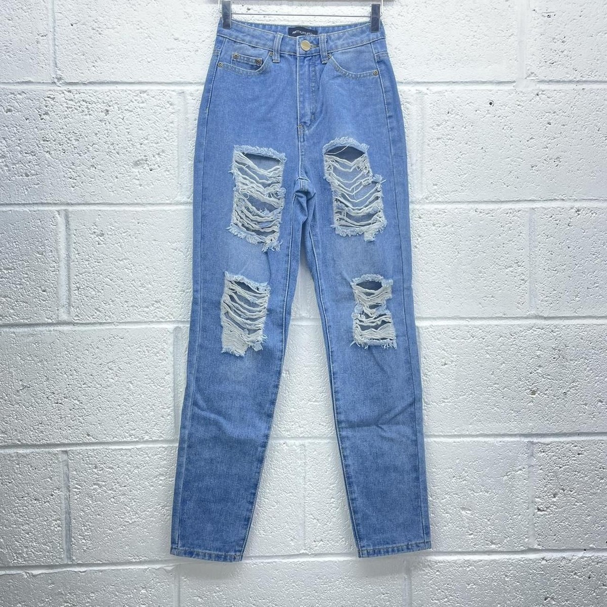 PLT LIGHT BLUE MOM SLIM JEANS RIPPED HIGH WAIST Y2K UK UK