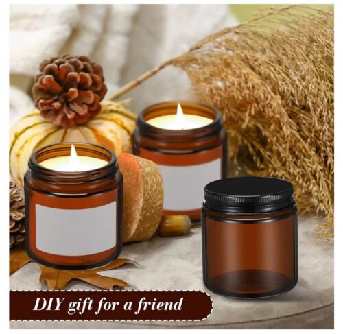 12 Pcs 4 Oz Glass Candle Jars with Lids Amber Round Candle Container Tins B7 - Picture 4 of 8