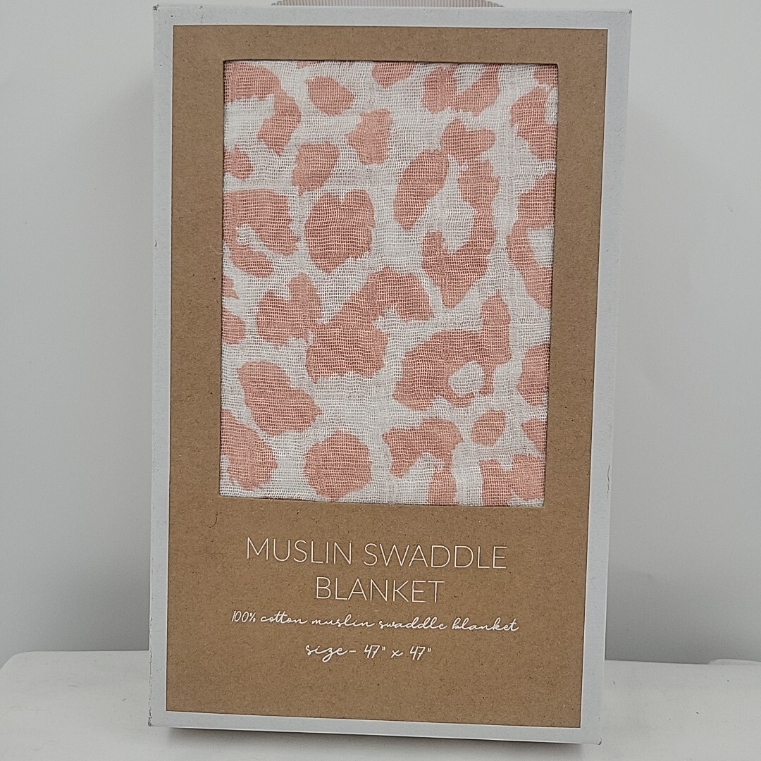 MUD PIE Muslin Swaddle Blanket Baby Girl Pink Leopard 47' X 47