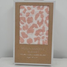 MUD PIE Muslin Swaddle Blanket Baby Girl Pink Leopard 47' X 47"