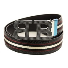 BALLY Black Red Striped Mirror Double B Trainspotting Leather Belt 44 Italy NEW
