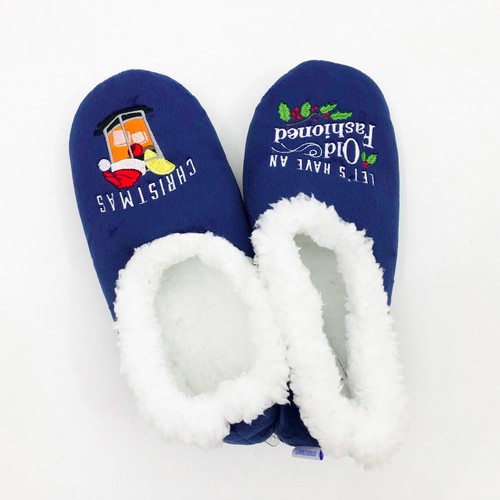 Snoozies Men's Slippers Old Fashioned Christmas Large 11/12 Navy Blue - Picture 4 of 6