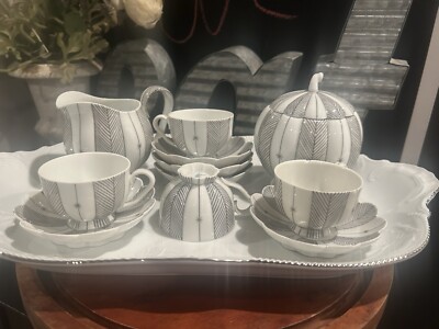 Augarten 'Melon' Art Déco Mocha Set, Designed By Josef Hoffmann, Vienna, 20th