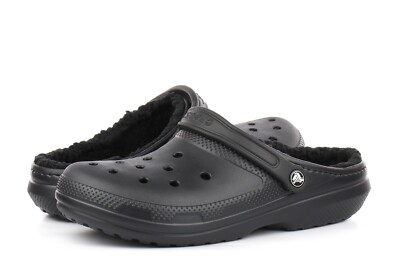 Men’s Size 11 Black Fuzzy Lined Crocs Slip On Shoes Crocs Lined Faux Fur Slip On Comfort Clog Shoes Black  main image 4