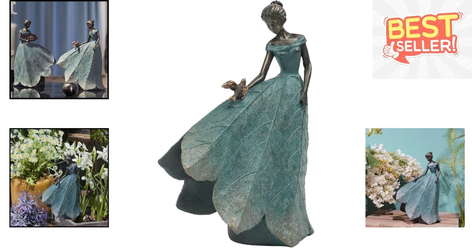 Vintage Bronze Leaf Angel Garden Statue - Beautiful Home Accents for Women - Image 2 of 4