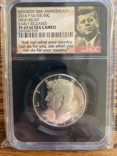 2014 P High Relief Silver Kennedy Half Dollar NGC Certified PF 69 Ultra Cameo