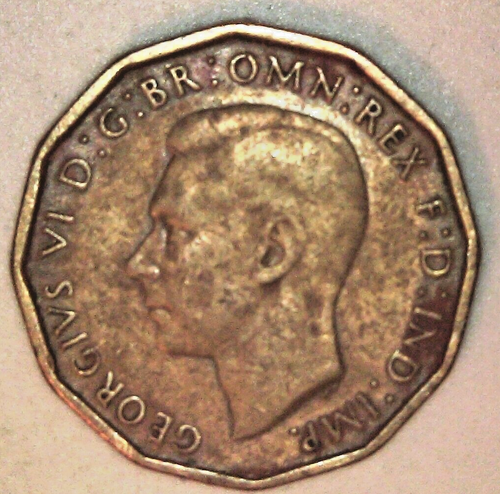 1943 GREAT BRITAIN - THREE PENCE COIN - GEORGE VI - NICKEL-BRASS - WWII