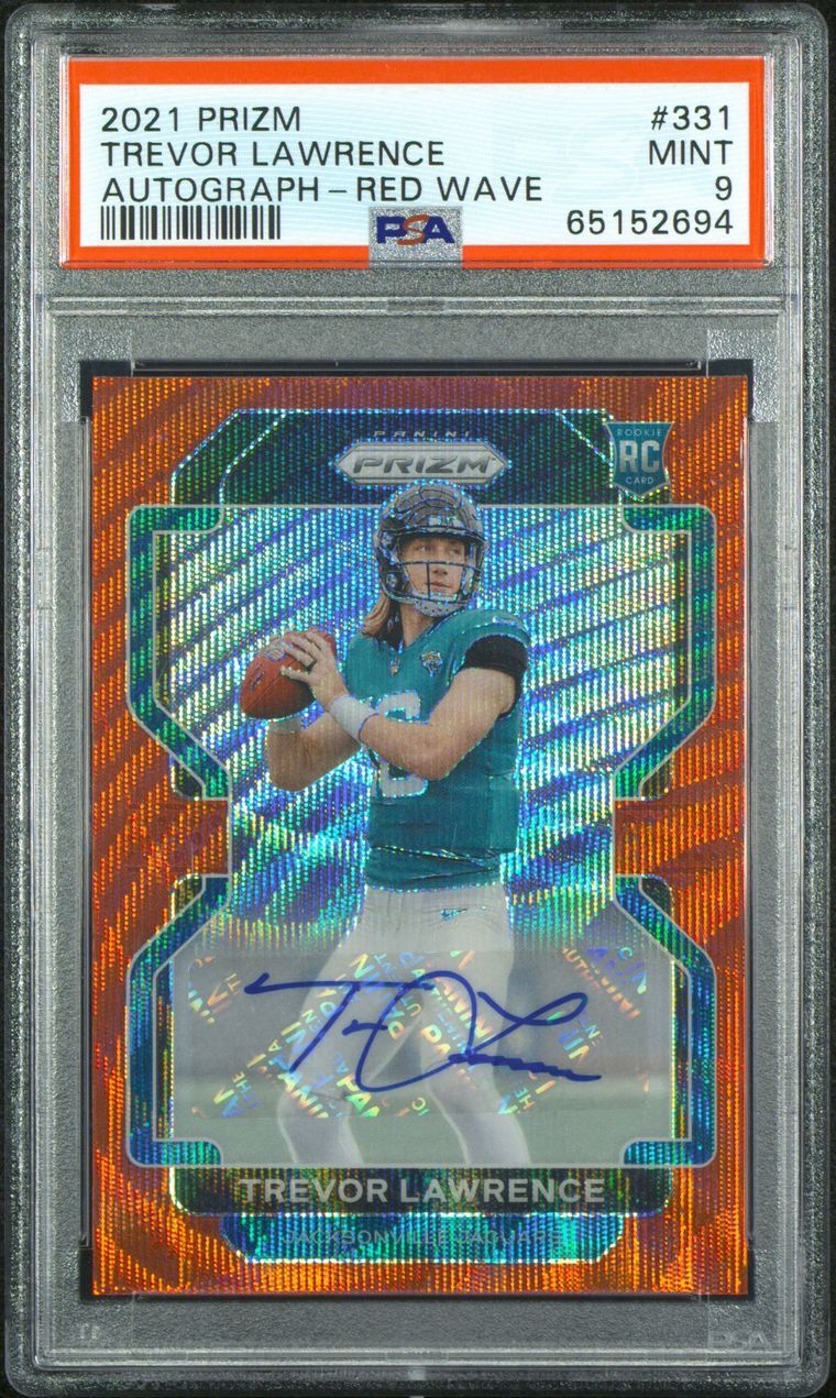 2021 PANINI PRIZM TREVOR LAWRENCE RED WAVE ROOKIE AUTO RC # 66 /149 PSA 9 MINT
