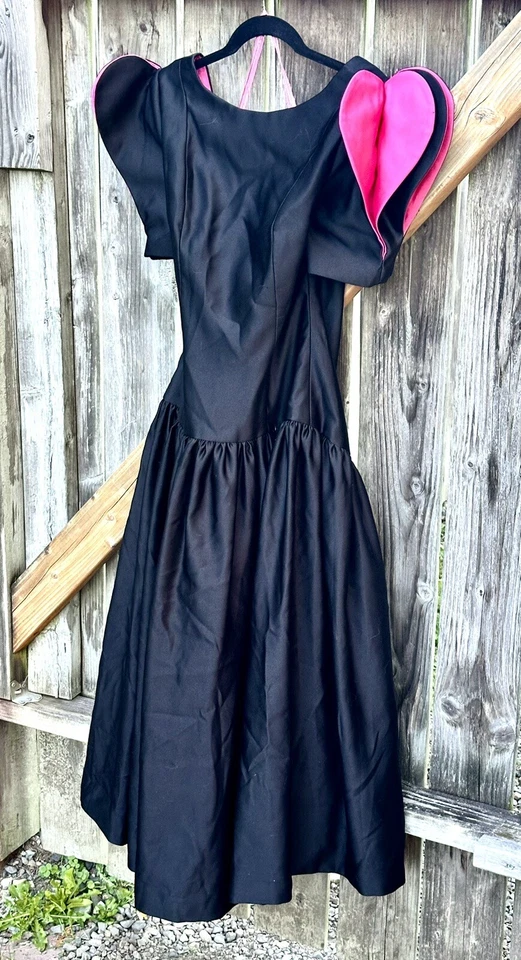 Винтажный дизайнер Victor Costa черный атласный сердце рукав/низкая спина платье/платье-10 - Изображение 2 из 4