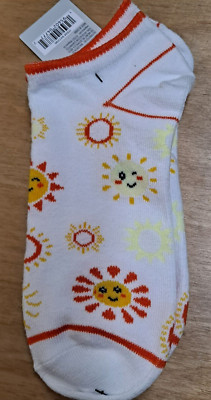 West Loop Women Ankle (No Show) Socks White with Sun Print Fits Shoe Size 4 - 10