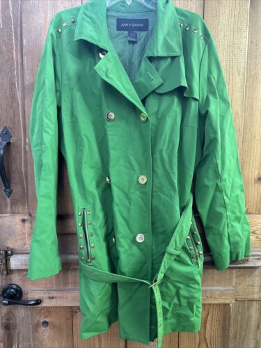 Ashley Stewart Women Trench Coat Jacket Green Plus