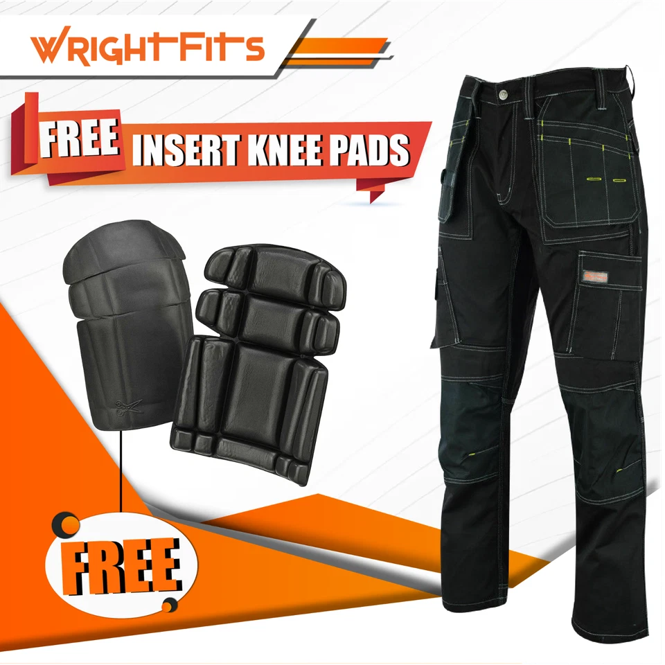 WRIGHTFITS Work Trousers With Insert Knee Pad Mens Combat Cargo Holster Pockets Trouser
