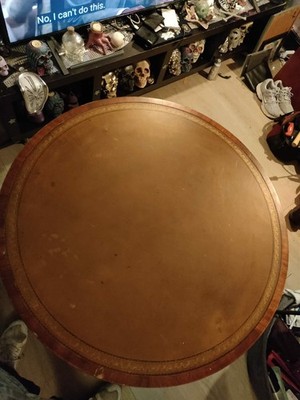 Weiman, Inlaid Leather Round Drum Coffee Table 32'' Wide 29'' Tall