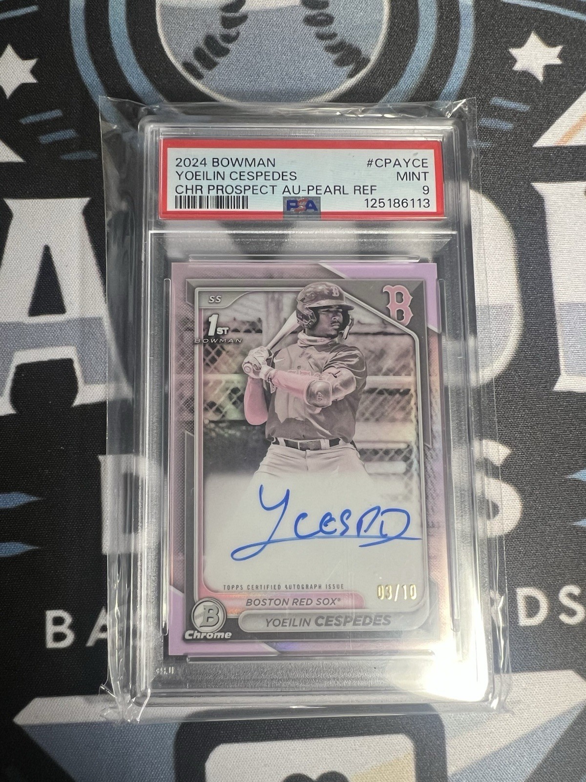 2024 Bowman Yoeilin Cespedes Chrome Auto Pearl Refractor 1st #/10 Red Sox PSA 9