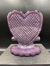 DEGENHART Amethyst Purple Slag Glass Heart On Pedestal Toothpick Holder