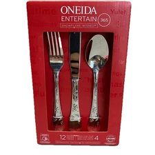 Oneida Snowflake Wishes Stainless Flatware Christmas 12 Piece Set Service For 4