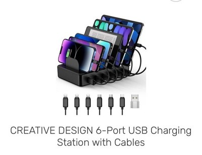 Creative Design 6 Port USB Charging Station With Cables