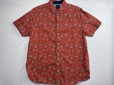 Denim  Flower Ricky Singh Shirt Mens Large Red Floral Button Up Short Sleeve