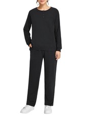 Women's Petite Sweatsuits Button Down Sweatshirt and Sweatpants Sets Cotton J...