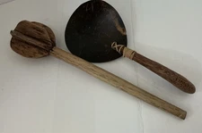 Primitive, Utensils,Handcrafted,Wooden Mixer and Scoop,Decor,2 Items,Sz 12 In,9