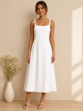 Olivia Rae New York White Swiss Dot Tie Back Midi Dress Women  s XS