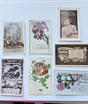 Edwardianische Gruß Postkarten Restposten RPPC Weihnachten Geburtstag geprägt um 1900