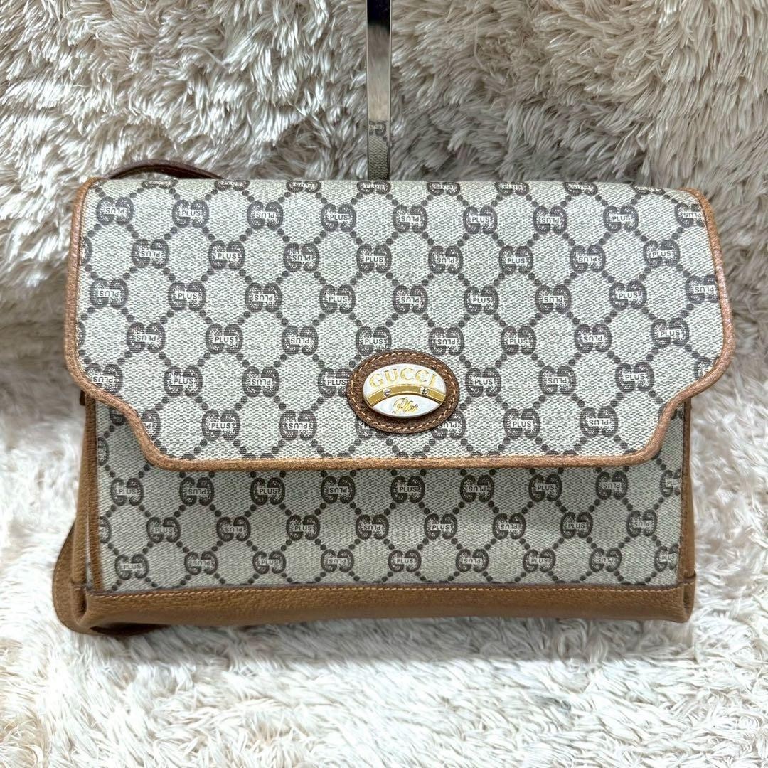 GUCCI Shoulder Bag Brown PVC Leather GG Supreme Old Vintage From JAPAN