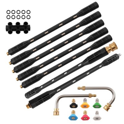 Pressure Washer Extension Wand w/ 90° 30° Curved 6 Nozzle Tips 4000PSI