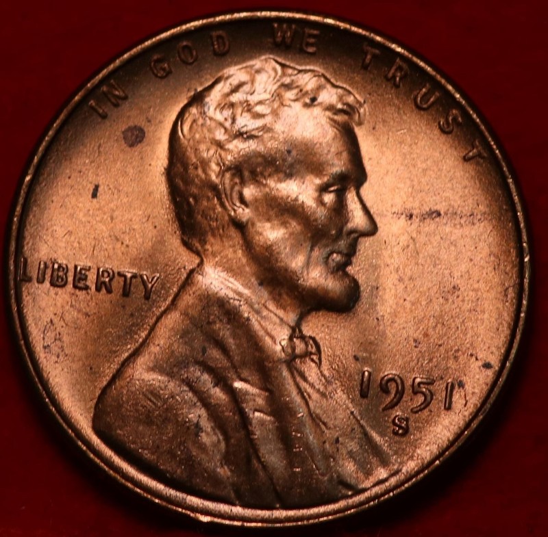 Uncirculated Red 1951-S San Francisco Mint Copper Lincoln Wheat Cent