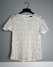 Banana Republic Shirt Women's Size S Lace Overlay Crew Neck Casual White EUC T3