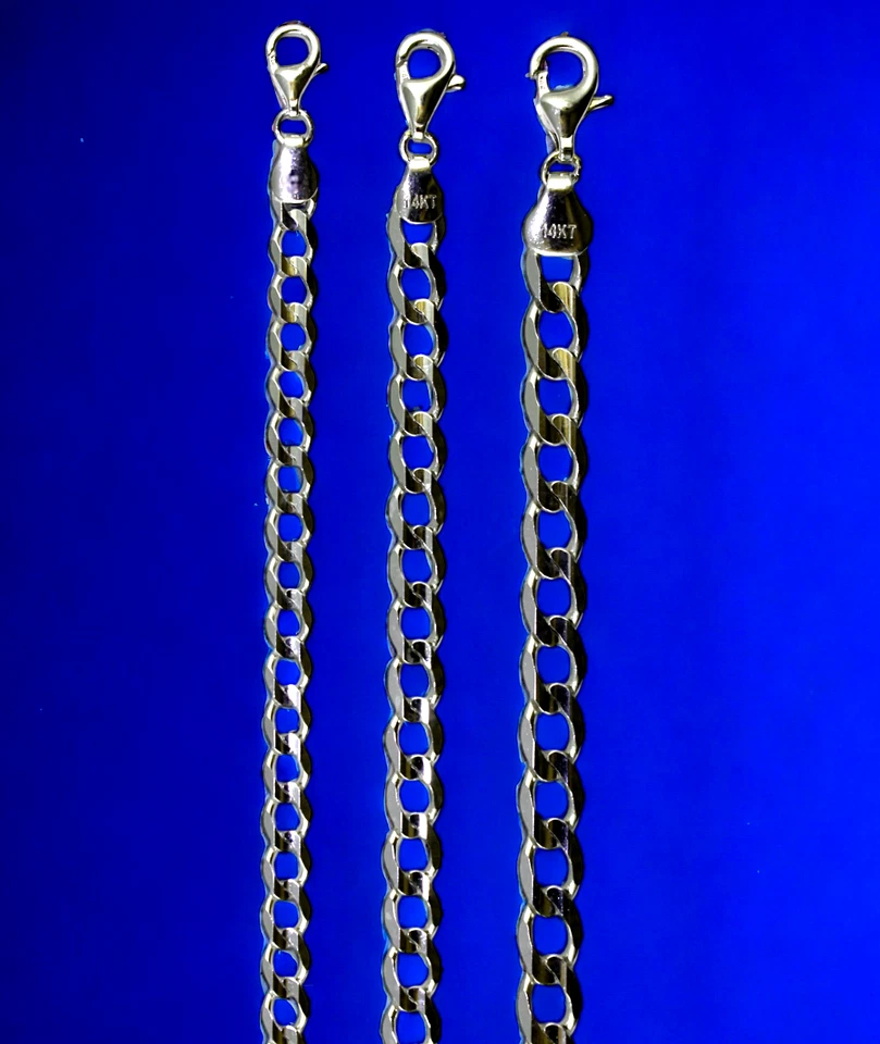 14K White Gold Round Curb Cuban Bracelet Chain Link Real Gold 2mm-6mm 7"-9"