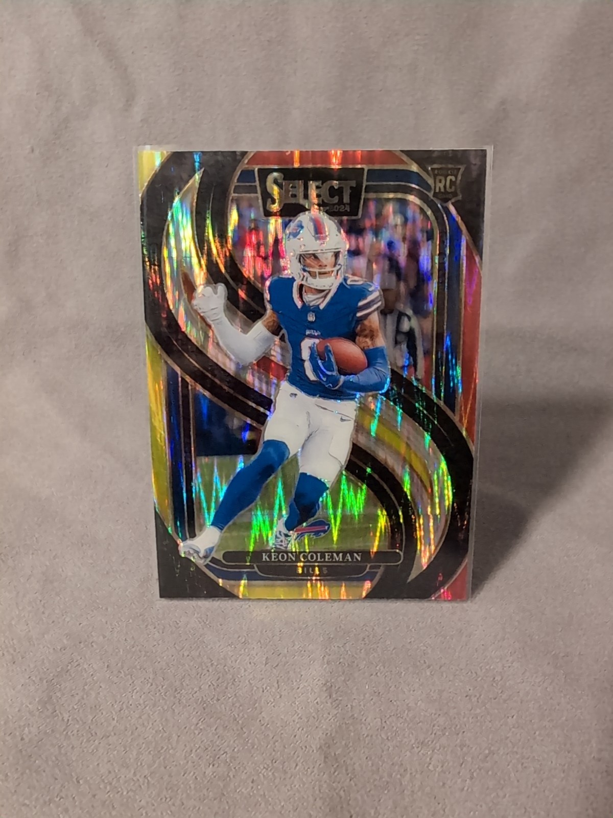 Keon Coleman 2024 Panini Select #153 Red & Yellow Prizm Shock RC Bills Card
