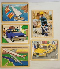 Lakeshore VINTAGE Community Helpers Transportation Vehicles Wooden Puzzles Lot 5